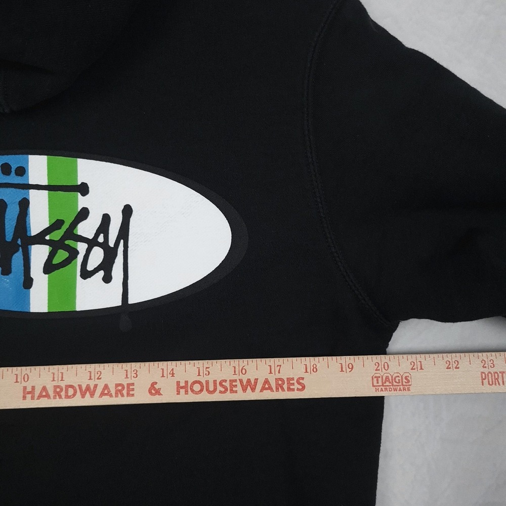 Stussy Hoodie Mens Large Black Oval Logo Fleece Pullover Graphic Back Hit - Picture 13 of 16